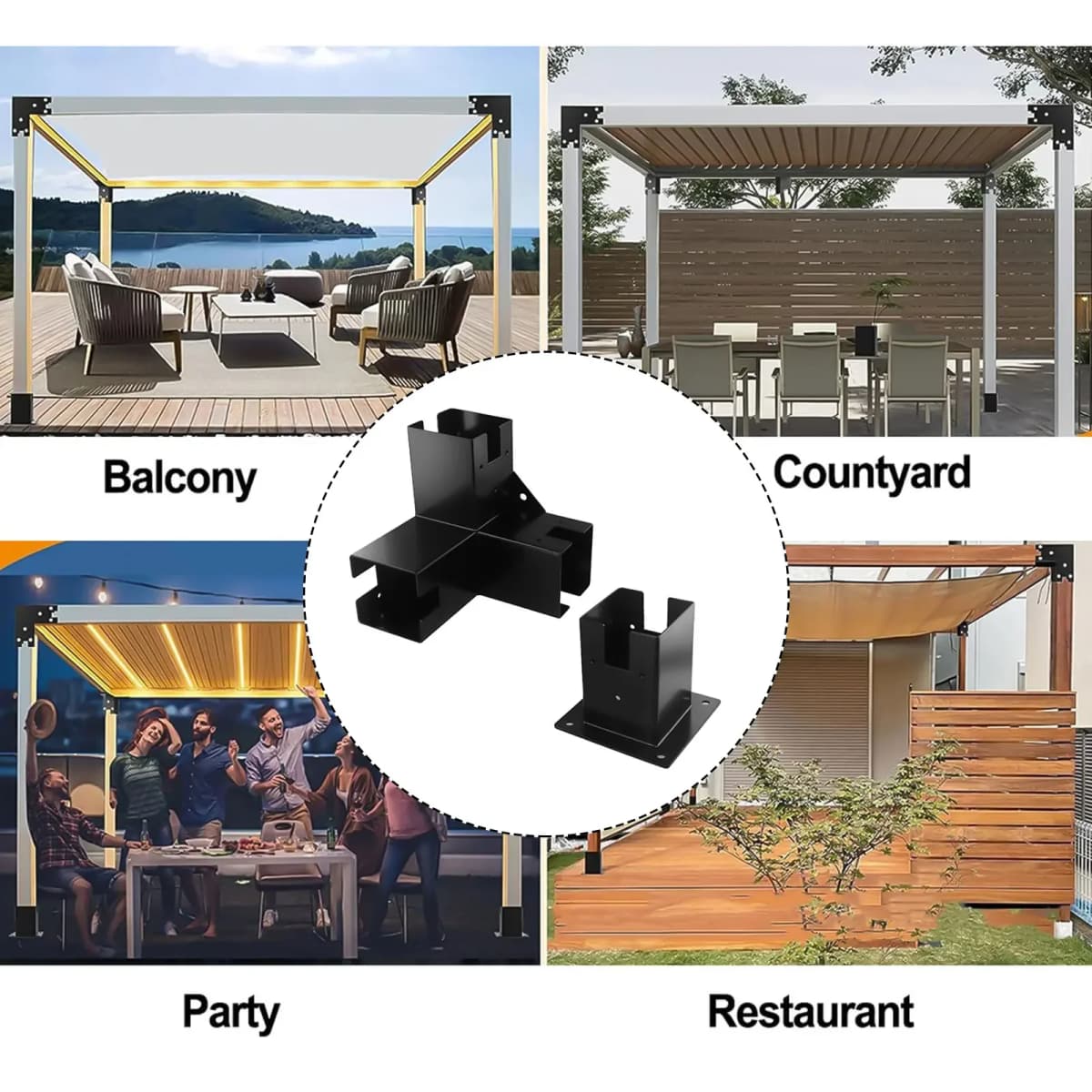 Right Angle Corner Bracket With Pergola Post Base For Wood Beams Elevated Stand DIY Post Base Kit Easy Installation Hardware Kit