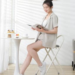 Bar High Footstool Foldable Modern Coffee Bar Counter Chair Arc Backrest Stool For Kitchen Indoor Garden Cafe Restaurant