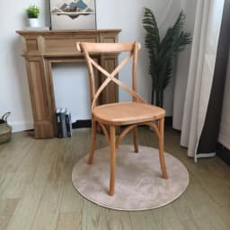 Scandinavian Farmhouse Style Rattan Dining Chair Wooden Seat Crossbar Design Comfortable Modern Cottage Aesthetic