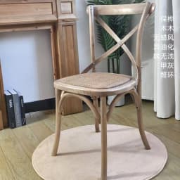 Scandinavian Farmhouse Style Rattan Dining Chair Wooden Seat Crossbar Design Comfortable Modern Cottage Aesthetic
