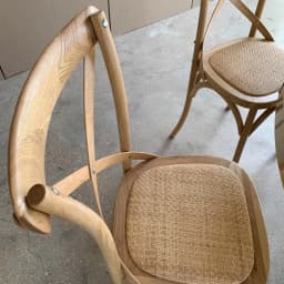 Scandinavian Farmhouse Style Rattan Dining Chair Wooden Seat Crossbar Design Comfortable Modern Cottage Aesthetic
