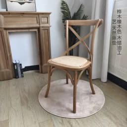 Scandinavian Farmhouse Style Rattan Dining Chair Wooden Seat Crossbar Design Comfortable Modern Cottage Aesthetic