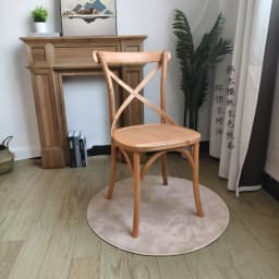 Scandinavian Farmhouse Style Rattan Dining Chair Wooden Seat Crossbar Design Comfortable Modern Cottage Aesthetic