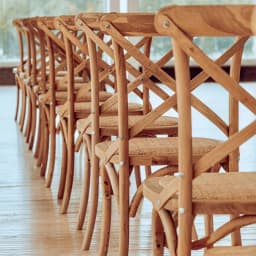 Scandinavian Farmhouse Style Rattan Dining Chair Wooden Seat Crossbar Design Comfortable Modern Cottage Aesthetic