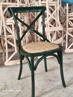 Scandinavian Farmhouse Style Rattan Dining Chair Wooden Seat Crossbar Design Comfortable Modern Cottage Aesthetic