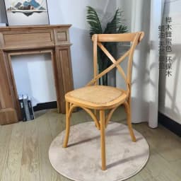 Scandinavian Farmhouse Style Rattan Dining Chair Wooden Seat Crossbar Design Comfortable Modern Cottage Aesthetic