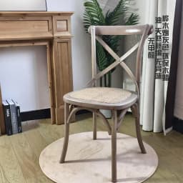 Scandinavian Farmhouse Style Rattan Dining Chair Wooden Seat Crossbar Design Comfortable Modern Cottage Aesthetic