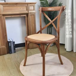 Scandinavian Farmhouse Style Rattan Dining Chair Wooden Seat Crossbar Design Comfortable Modern Cottage Aesthetic