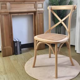 Scandinavian Farmhouse Style Rattan Dining Chair Wooden Seat Crossbar Design Comfortable Modern Cottage Aesthetic