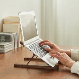 Wood Laptop Stand Foldable 8 Levels Height Adjustable Portable Notebook Holder Computer Support for MacBook Air Pro 11-17''