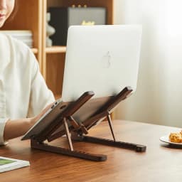 Wood Laptop Stand Foldable 8 Levels Height Adjustable Portable Notebook Holder Computer Support for MacBook Air Pro 11-17''