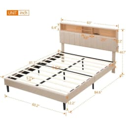 Bed frame bedroom furniture: headboard with storage and USB ports, full, grey modern upholstered platform bed