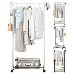 Double-Rod Clothes Rack Clothes Rack With Hooks Hanging Clothe Organizer For Bedroom Movable Bedroom Clothing Hanger With Wheels
