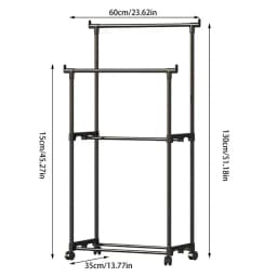 Double-Rod Clothes Rack Clothes Rack With Hooks Hanging Clothe Organizer For Bedroom Movable Bedroom Clothing Hanger With Wheels