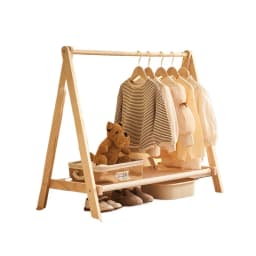 Kids Solid Wood Folding Clothes Rack Simplistic Design Coat Hanging Solution with Landing Rod Bedside Stylish Clothing Organizer