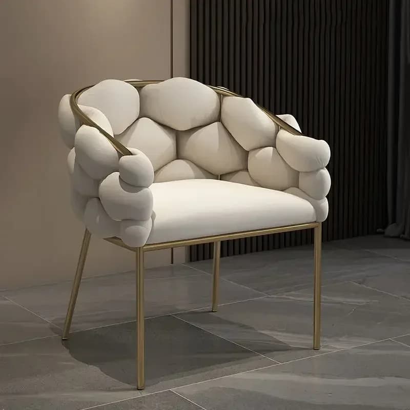 Metal Vanity Chair Sturdy Dining Seat Comfortable Backrest Princess Chair Soft Manicure Chair Suitable for Beauty Salon Bedroom