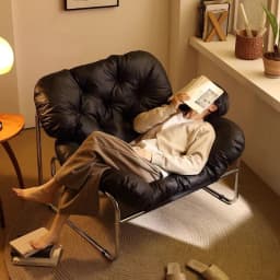 Leather Single Sofa Chair Nordic Sofa Backrest Armchair Retro Light Luxury Living Room Furniture Individual Reclining Chair
