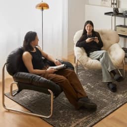 Leather Single Sofa Chair Nordic Sofa Backrest Armchair Retro Light Luxury Living Room Furniture Individual Reclining Chair