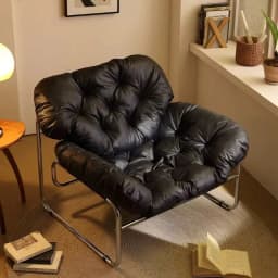 Leather Single Sofa Chair Nordic Sofa Backrest Armchair Retro Light Luxury Living Room Furniture Individual Reclining Chair