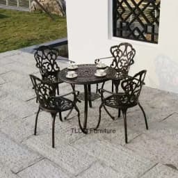 Outdoor Cast Aluminum Tables and Chairs Set Courtyard Garden Urniture Terrace Combination Leisure Metal Round Patio Table p c