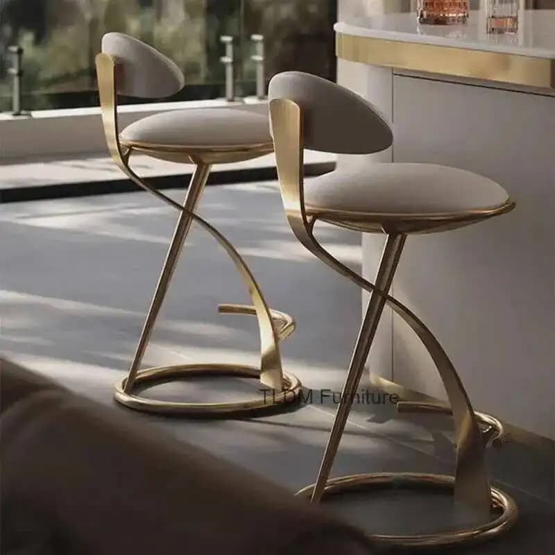 Designer Light Luxury Bar Chairs Italian High Stool Home Stainless Steel Cafe Kitchen Backrest Bar Chair Creative Bar Furniture