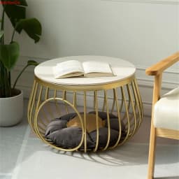 D60cm Creative Nordic Iron Tea Table Round Coffee Table for Living Room Furniture Bed Side Table Rock Plate Tables Cat House Bed