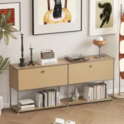 Vintage Module Sideboard Living Room Storage Cabinet Wood Bedroom Stainless Steel Metal Frame Storage Customizable TV Cabinet