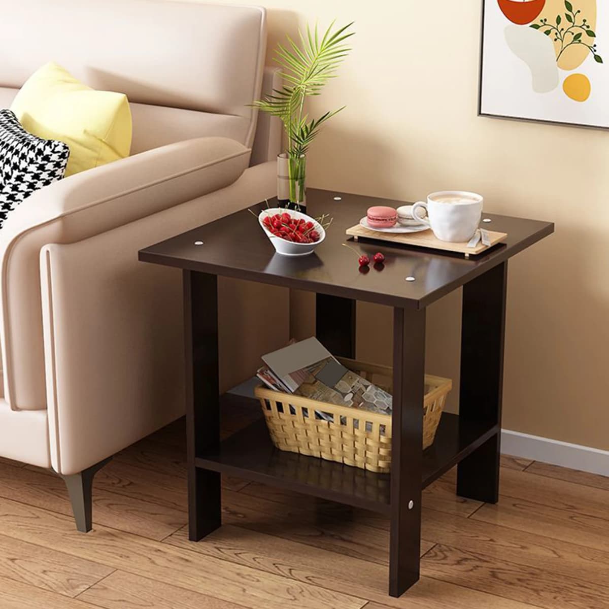 Simple Bedside Table Wooden Double Layers Solid Wood Nightstands Night Table For Table Sofa Side Table Home Furniture