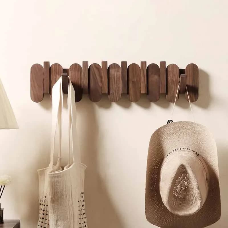 Luxury Wall Coat Rack Walnut Wood Clothes Dress Hanger Hooks Backpack Coat Pants Interior Furniture Bedroom Clothing Storage