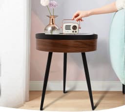Formwell STK18 Bed Side Table Small Coffee Table with Storage Barrel, Surrounding Edge Top with Metal Legs, Large Storage Space