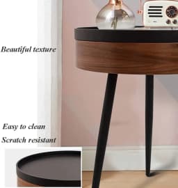 Formwell STK18 Bed Side Table Small Coffee Table with Storage Barrel, Surrounding Edge Top with Metal Legs, Large Storage Space