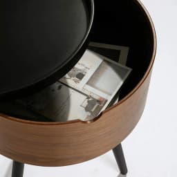 Formwell STK18 Bed Side Table Small Coffee Table with Storage Barrel, Surrounding Edge Top with Metal Legs, Large Storage Space