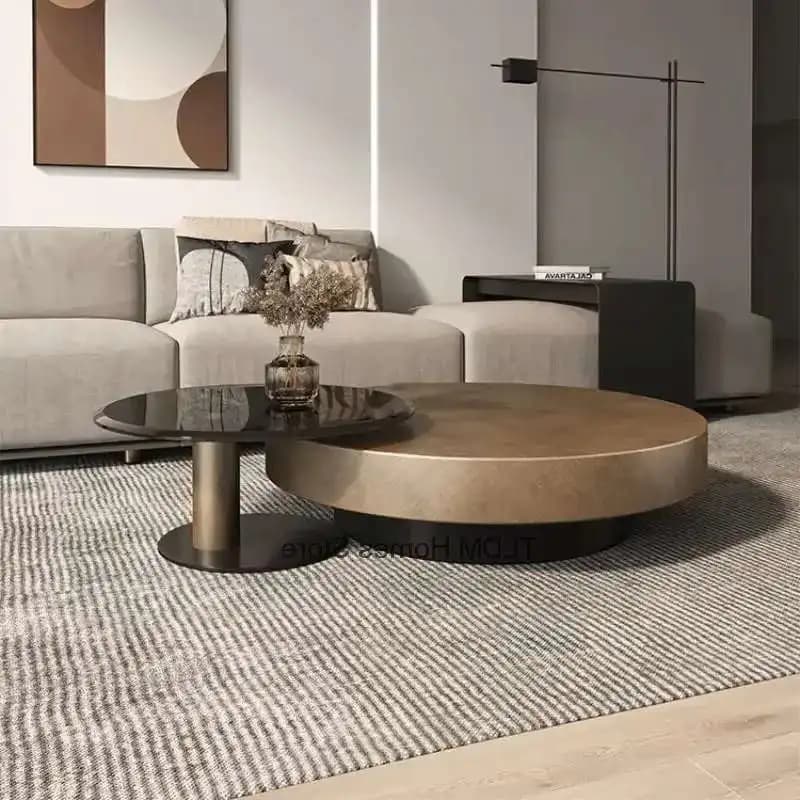 Designer Stainless Steel Coffee Tables European Luxury Round Tea Table Living Room Furniture Italian Tempered Glass Side Table