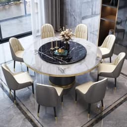 Luxury Dining Table 8 Chairs, Dining Rooms 8 Modern Chairs,Table and Chair Combination Round Table with Turntable