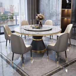 Luxury Dining Table 8 Chairs, Dining Rooms 8 Modern Chairs,Table and Chair Combination Round Table with Turntable