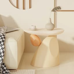 Corner Coffee Table,Modern Minimalist Round Accent Table with Unique Balance Design,Space-Saving Resin End Table for Living Room