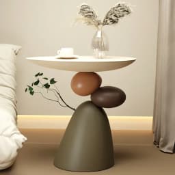 Corner Coffee Table,Modern Minimalist Round Accent Table with Unique Balance Design,Space-Saving Resin End Table for Living Room