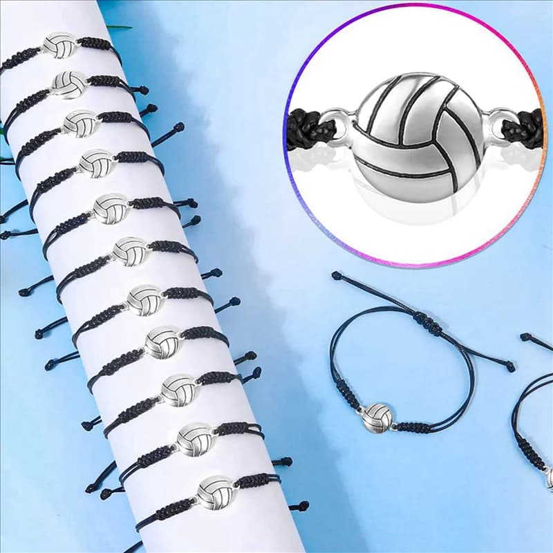 ABWP-48 Piece Volleyball Bracelets, Volleyball Charm Bracelet, Braided String Bracelet With Volleyball Pendant Decoration