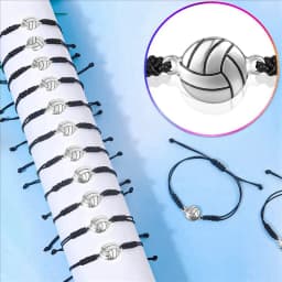 ABWP-48 Piece Volleyball Bracelets, Volleyball Charm Bracelet, Braided String Bracelet With Volleyball Pendant Decoration