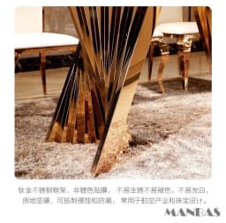 Linlimlam Luxury Dining Set: 6 Stainless Steel Genuine Leather Chair and Rectangle Marble Sea Shell Table Kitchen Room Furniture