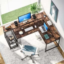 -Large L Shape Modern Wood And Steel Frame Home Office Computer Desk Writing Study Desk With Storage Rack
