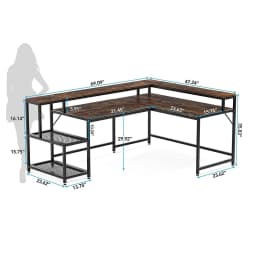 -Large L Shape Modern Wood And Steel Frame Home Office Computer Desk Writing Study Desk With Storage Rack