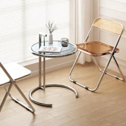 Retro Lift Transparent Tea Table Stainless Steel Internet Celebrity Photo Glass Round Ins Home Sofa Side Table Coffee Table