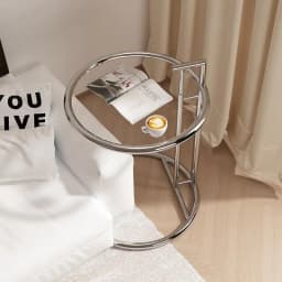 Retro Lift Transparent Tea Table Stainless Steel Internet Celebrity Photo Glass Round Ins Home Sofa Side Table Coffee Table