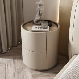 Home Living Room Sofa Side Cabinet, Creative Round Solid Wood Bedside Table, New Simple Modern Small Bedroom Storage Cabinet