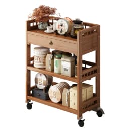 Mobile Bamboo Sofa Side Table, Compact Balcony Tea Trolley, Living Room Corner End Table, Minimalist Side Stand for Small Spaces