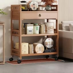 Mobile Bamboo Sofa Side Table, Compact Balcony Tea Trolley, Living Room Corner End Table, Minimalist Side Stand for Small Spaces