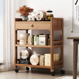 Mobile Bamboo Sofa Side Table, Compact Balcony Tea Trolley, Living Room Corner End Table, Minimalist Side Stand for Small Spaces