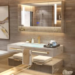 Luxury Wall Mounted Bathroom Vanity with Ceramic Sink Large Mirror Solid Wood Drawers Floating Bathroom Vanity Cabinet Furniture
