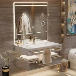 Luxury Wall Mounted Bathroom Vanity with Ceramic Sink Large Mirror Solid Wood Drawers Floating Bathroom Vanity Cabinet Furniture